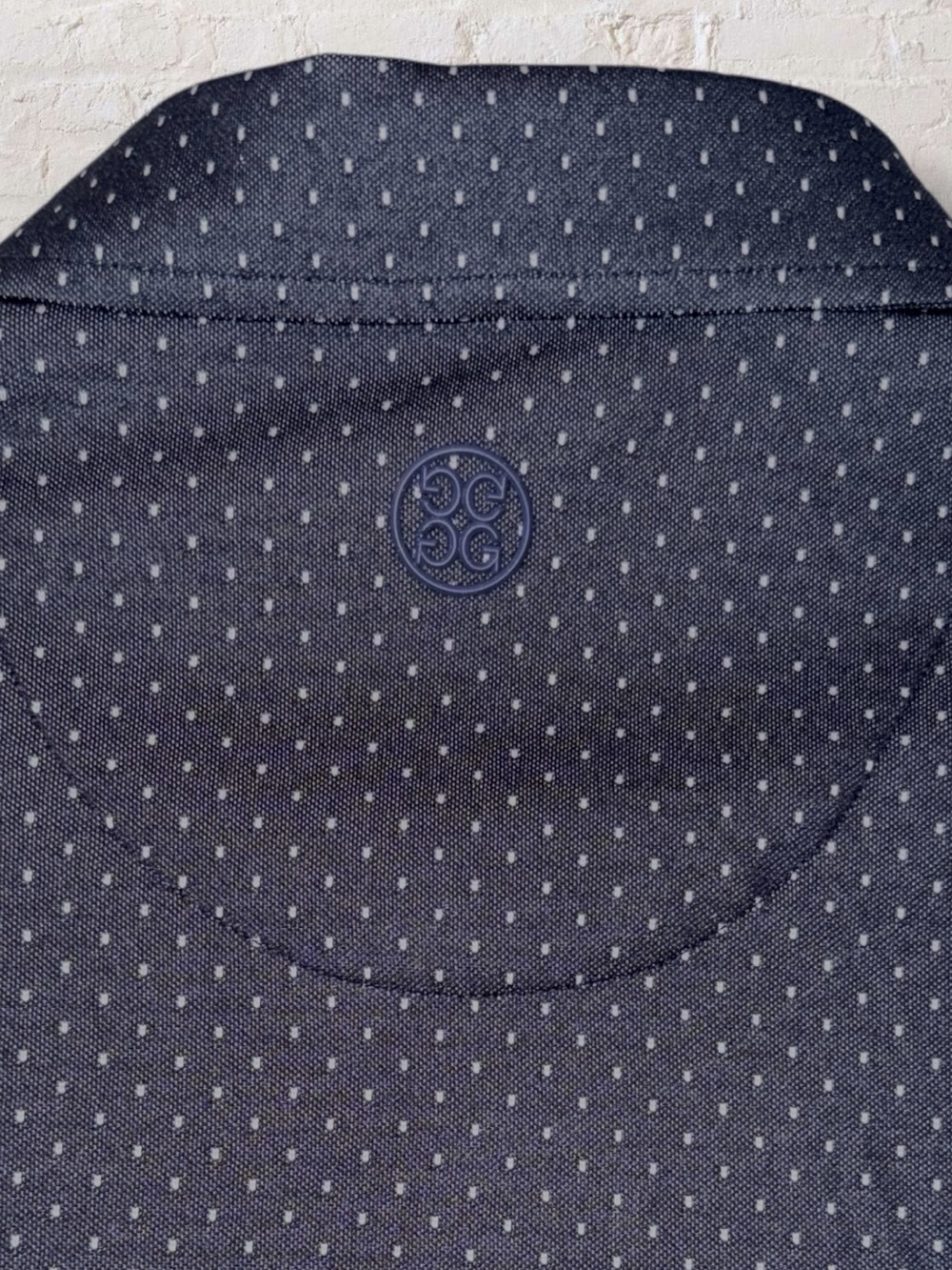 G/FORE Men’s M Navy Dot Print Golf Polo The Farms Club Logo G4MF20K48